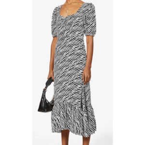 Faithfull The Brand Marie Louise Midi Dress Blance Zebra Animal Print Size US 2‎